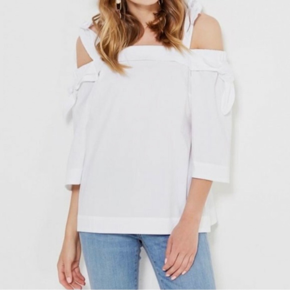 Banana Republic White Off Shoulder Bow Tie Top, Medium, Preppy Resort Shirt